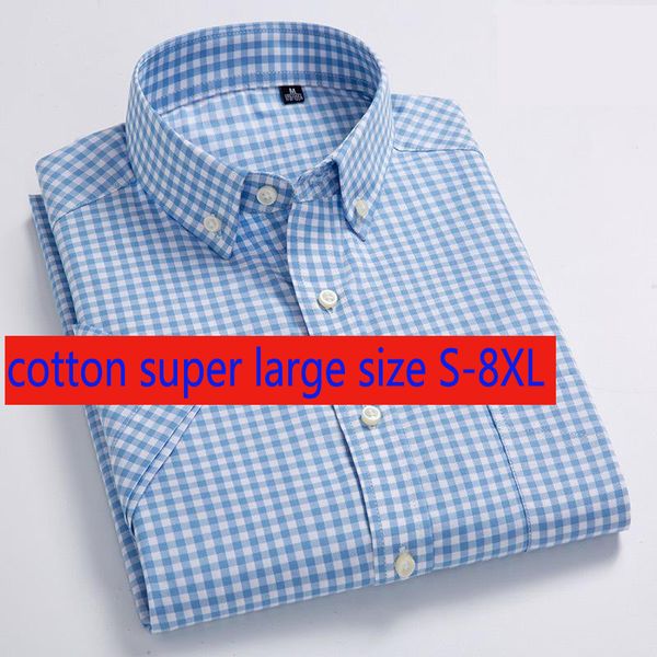 

new arrivla fashion super large summer short sleeve pure cotton plaid casual shirts single breasted plus size sml-5xl 6xl7xl 8xl, White;black