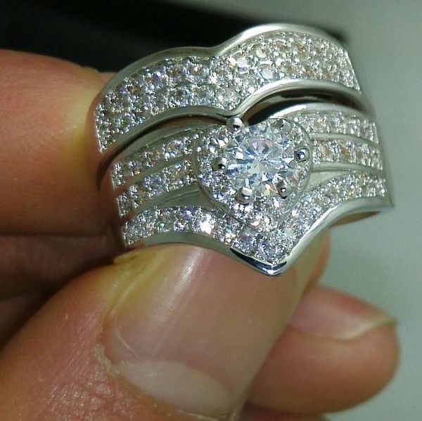 

size 6/7/8/9/10 luxurious jewelry set 10kt white gold filled white z wedding ring set gift, Silver