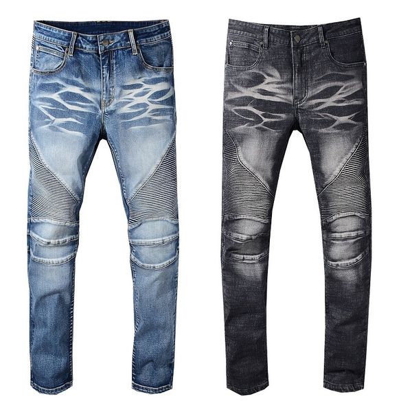 

men's denim biker distress jeans motorcycle slim fit riding pants casual pants without protector