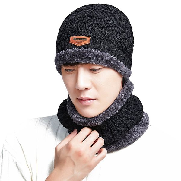 

fashion outdoor sport cold-proof knitted hat winter keep warm hat neck warmer knitted scarf set for mens