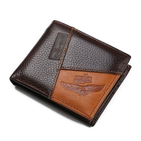 

designer wallet purse vintage men wallets genuine leather brand wallet short patchwork leather purse with zipper coin pocket, Red;black
