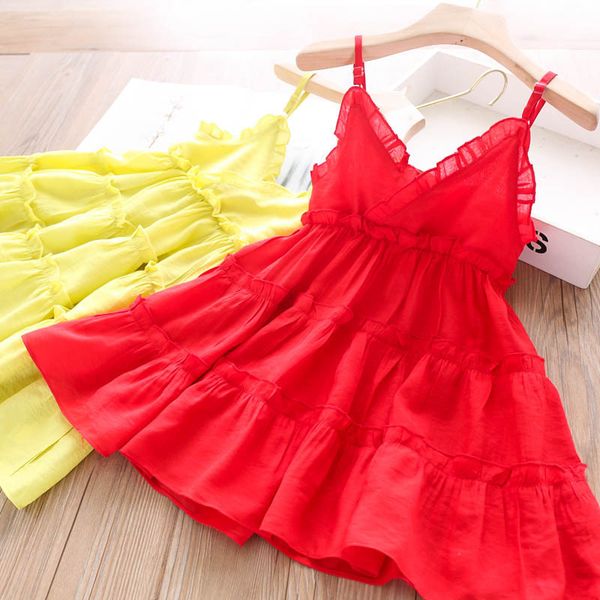 

2020 summer girls dress wholesale children's clothing, Red;yellow