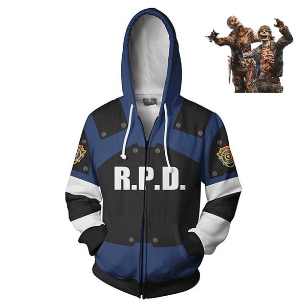 

mens designer zipper fly coat letters print jackets resident evil perpetual r.p.d. males homme fashion hoodies new styleclothes, Black;brown