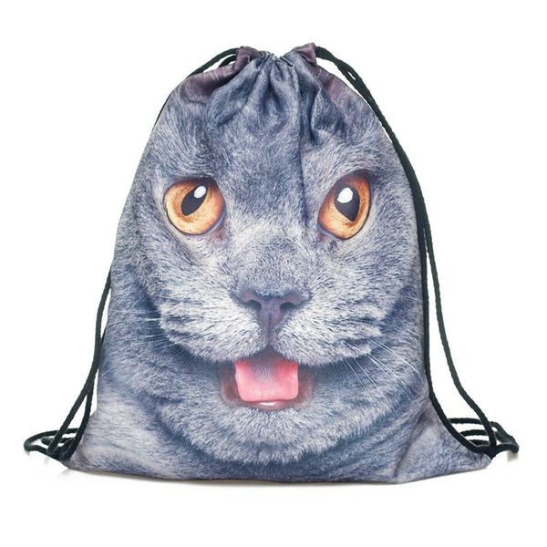 

men's women's kids bag teenage drawstring bag shoulder school backpack rucksack string travel gym(cat
