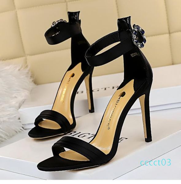 

chic silver rhinestone ankle strap high heels luxury women designer shoes bridal shoes size 34 to 40 ct03, Black