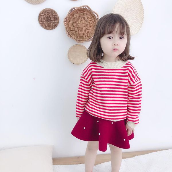 

autumn winter cute girls sweaters casual striped kids knitted pullover warm long sleeve woolen children knitted clothes 12m-6t, Blue