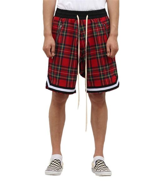

mens scottish plaid shorts oversized high street streetwear mesh tartan drop crotch shorts side zip stretch waist knee length, White;black