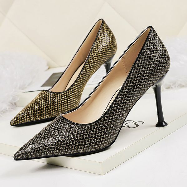 

with box 8.5cm glitter sequined pointed pumps fashion luxury designer women shoes size 34 to 40, Black
