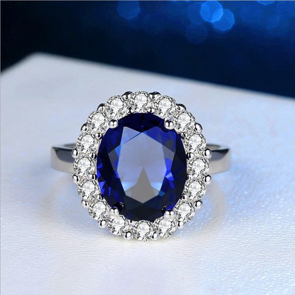 Großhandels-Edler weiblicher Retro-Saphirring Luxusdesignerschmuck CZ-Diamant versilbert Damenring Geburtstagsgeschenk kostenloser Versand