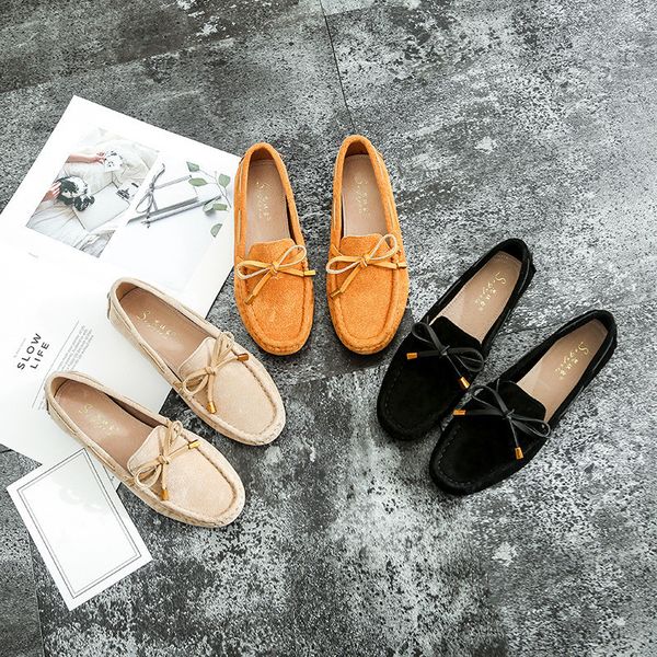 

round toe casual woman platform shoes slip-on women's moccasins genuine leather sneakers bow-knot all-match flats slip on, Black