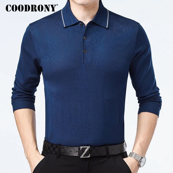 

coodrony sweater men 2018 autumn winter knitwear shirt business casual turn-down collar pull homme soft cotton pullover men b010, White;black