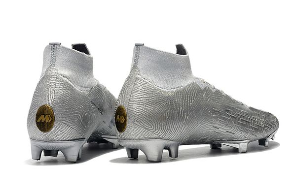 

full silver 100% original soccer cleats mercurial superfly vi 360 elite fg mens soccer shoes ronaldo cr7 football boots