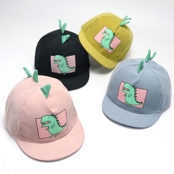 

children's hat spring new style cartoon dinosaur baseball cap fashion man baby girls e korean-style flat along brim hat, Yellow