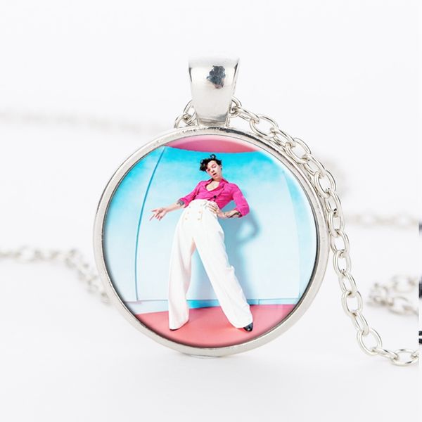 

2020 harry styles pendant necklace handmade idol picture with glass dome cabochon necklaces fans jelwery gifts, Silver
