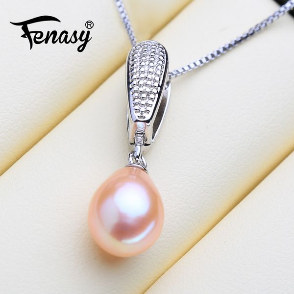 

fenasy genuine natural freshwater pendant necklace for women fashion 925 sterling silver chain necklace with pink pearl jewelry
