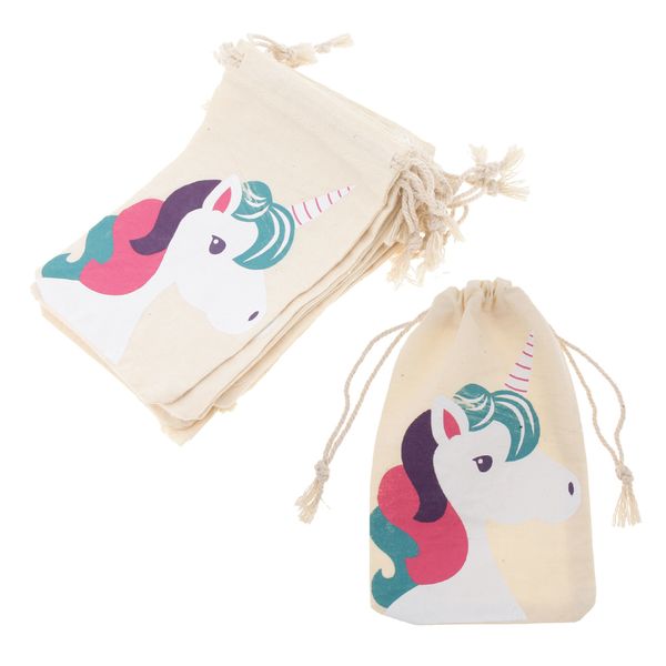 

10pcs unicorn linen drawstring jewelry pouch small bag cotton pouches 10 x 15cm