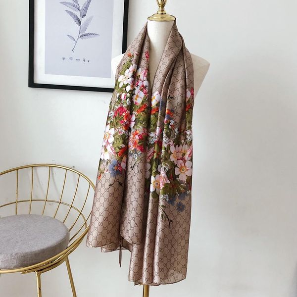 

wholesale classic printed silk scarves soft thin silk shawls fashionable women's beach towels, Blue;gray