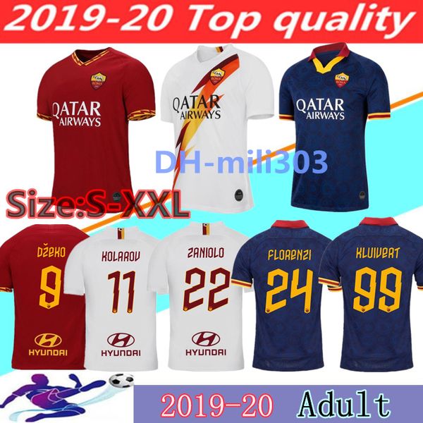 

thailand 2019 2020 as roma dzeko perotti zaniolo soccer jerseys rome maillot de foot 19 20 totti de rossi third football jersey shirt, Black