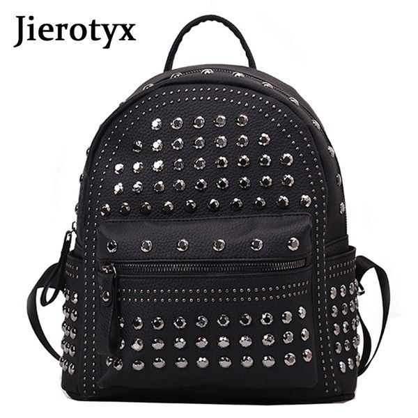 

jierotyx 2019 new arrival preppy leisure backpack womens casual daypacks women soild zipper rivet shoulder bags soild sale
