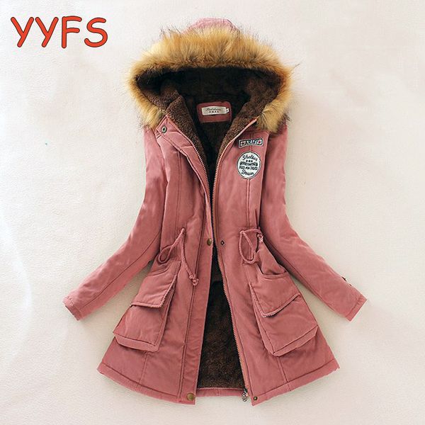 

women's down & parkas 2021 parka women fleece jackets winter warm hooded slim jacket female long cotton coat chaqueta mujer, Black