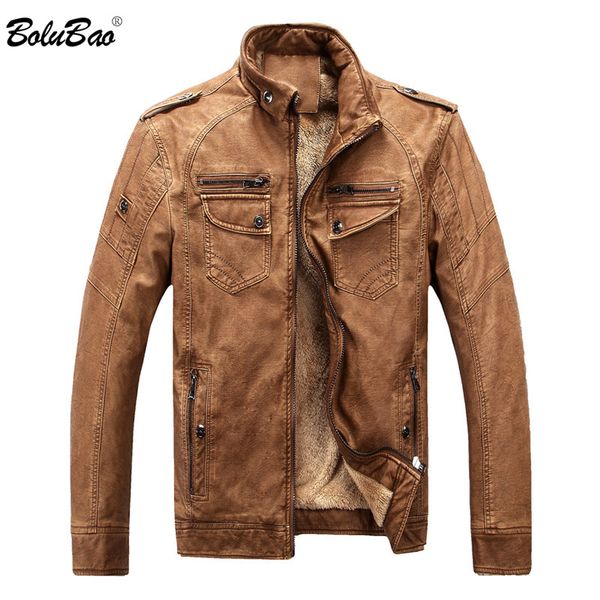 

bolubao brand new men winter jackets suede thick warm fleece lined men's bomber jackets male leather jacket coats, Black