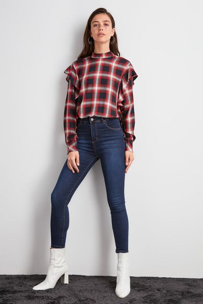 

trendyol high waist skinny jeans twoaw20je0487, Blue