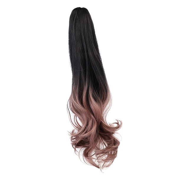 

55cm women girls synthetic fibre longhair wavy horsetail wig hairpieces, Black