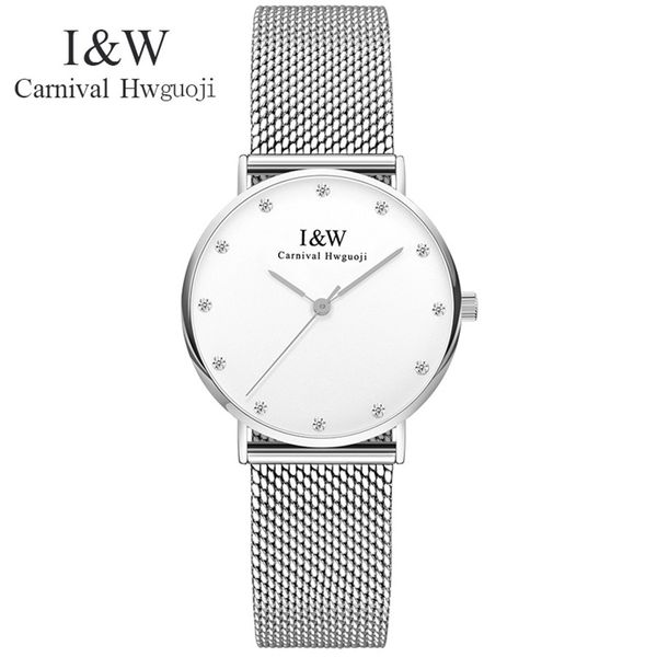 

carnival iw authentic ladies watch female quartz watch fashion trend waterproof student male couple table super thin clock, Slivery;brown