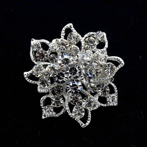 

1.3 inch sparkly silver tone full clear rhinestone crystal diamante small flower brooches pin women clothing decoration, Gray