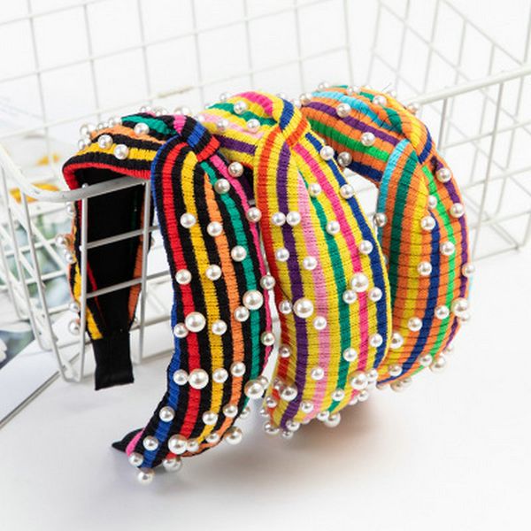 

rainbow hit color striped headband hairband black hair band pearl striped head bands red new hair style 2019 fygwb, Black;brown