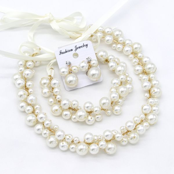 

bride korean marry hair decorate suit joker aestheticism pearl manual headwear bracelet ear clip group combine suit, Silver
