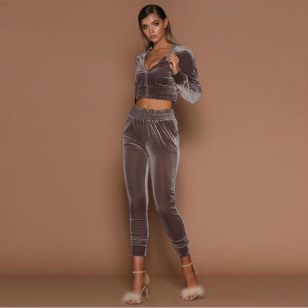 

women tracksuits fashionable autumn winter long sleeve casual sport two-piece suit crop +pants comfortable sports clothes, White
