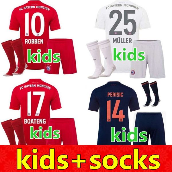 

19 20 soccer jersey home away 3rd kids kit 2019 2020 vidal lewandowski muller robben child boys kit uniform jerseys, Black