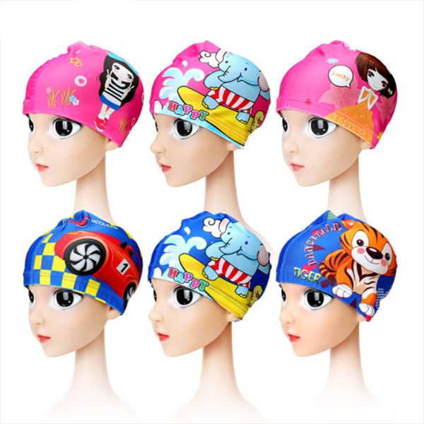 

elastic fabric cute cartoon swimming caps for long hair kids swimming caps swim hats bathing for boys girls