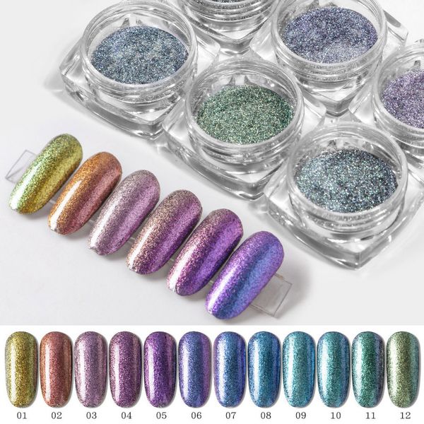 

flow gold mirror powder nail powder glitter laser holo shimmer nail art decorations manicure shining chrome pigment, Silver;gold