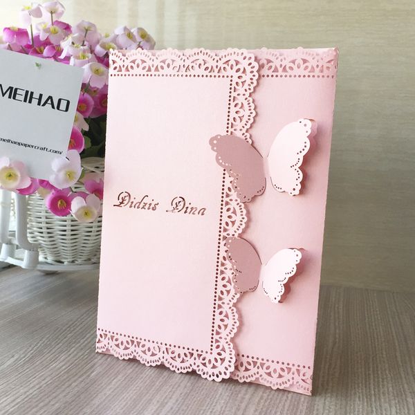 Pink Elegant Lace Flower 3d Butterfly Laser Cut Pearl Paper