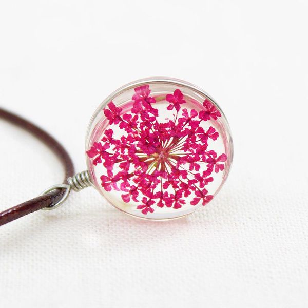 

chokers necklaces for women leather ball crystal glass necklaces dried flowers pendant necklace, Silver