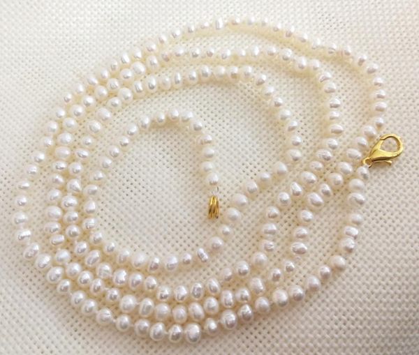 

3-4mm white pink purple pearl beads necklace gold clasp natural freshwater pearl women jewelry 35cm 80cm 15'' 50, Silver