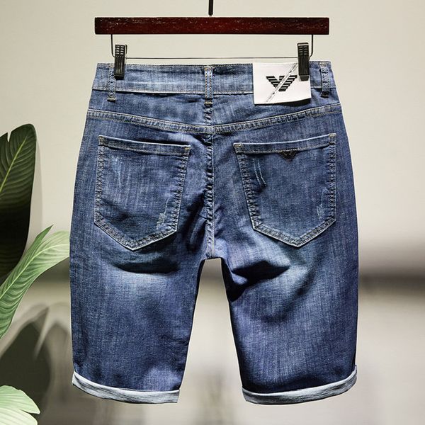

mens designer five-point jeans straight cotton casual shorts beach pants summer thinfzdg, Blue