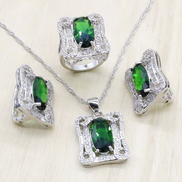 

women bridal jewelry sets 925 sterling silver wedding jewelry earrings ring pendant necklace green blue orange colors, Slivery;golden
