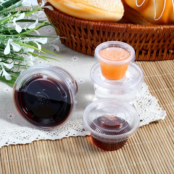 

w 50pcs sauce cups disposable plastic clear sauce chutney cups boxes with lid food takeaway