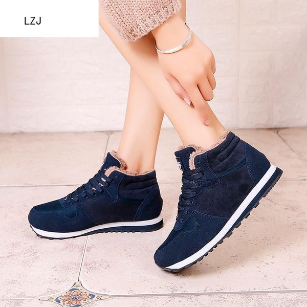 

lzj 2019 women boots winter snow lace-up suede ankle men sneakers non-slip work shoes male vulcanized shoes size 47, Black