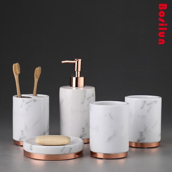 

bathroom accessories white ceramics sets soap dispenser shower cup holder toothbrush holder 5pcs ceramic bathroom set