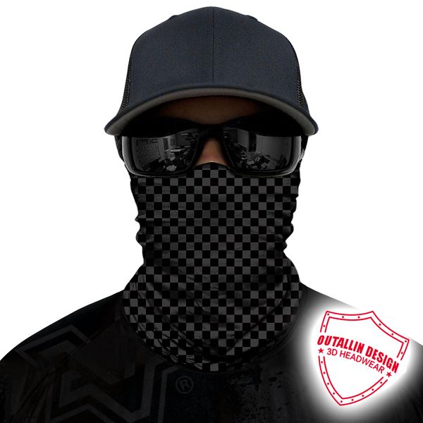 

3d plaid bandana headband flag neck gaiter skull camouflage face shield camping running headwear breathable quick dry tube scarf, Black