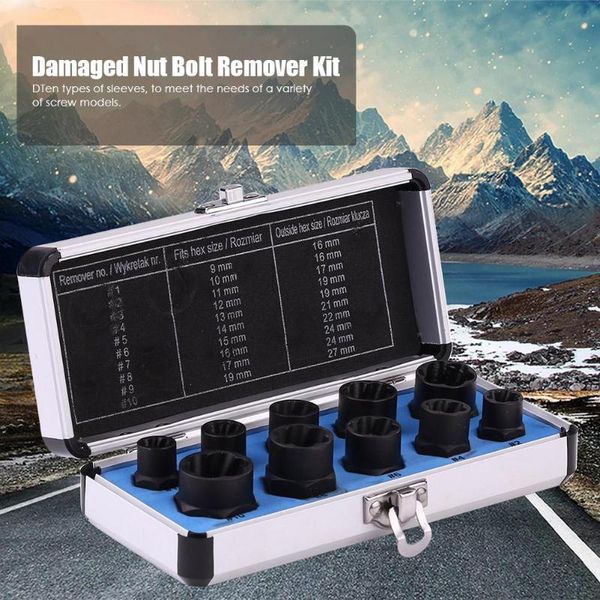 

10pcs damaged nut bolt remover kit stud extractor broken bolt screw remover tools set threading tools kit 9-19mm