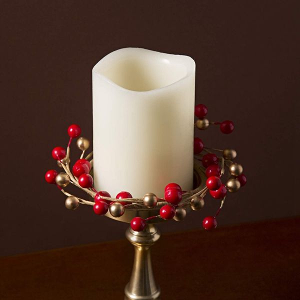 

3pcs candle rings for pillars,red and gold, small wreaths for christmas,rustic wedding centerpiece or table decoration