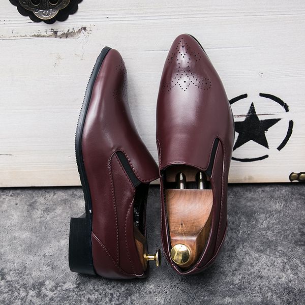 

business dress slip on loafers leather fashion men shoes pointy black shoes flats breathable formal wedding hc-589
