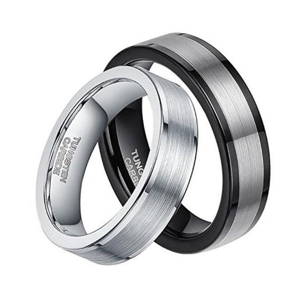 

brushed black tungsten ring and silver tungsten rings classiv couple rings 8mm 6mm
