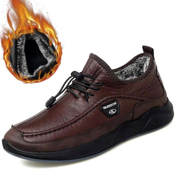 

new winter keep warm fur men leather shoes for casual shoes skid-proof comfortable popular soft footwear with plush, Black
