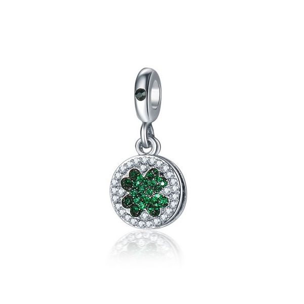 

wholesale 10pcs green sparking crystal four leaf clover dangle diy silver charms beads fit european pandora bracelet & necklace jewelry, Black